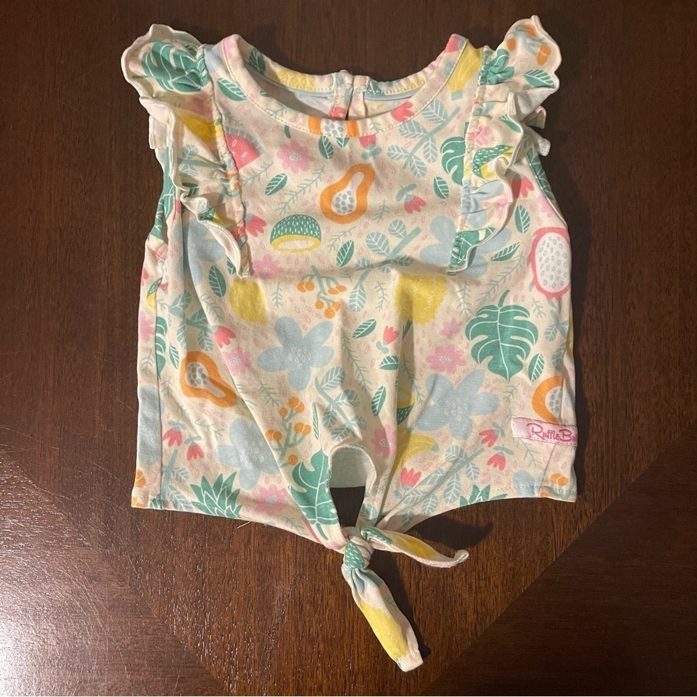 Ruffle Butts | tropical fruit flutter sleeve cropped shirt | 12-18 mo
